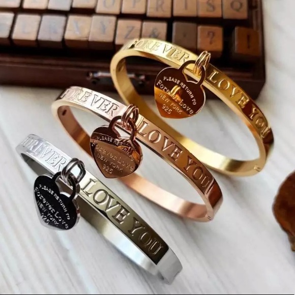 18k Yellow Gold Over Stainless Steel High-Polished “Love You Forever” Bangle! - Picture 3 of 5